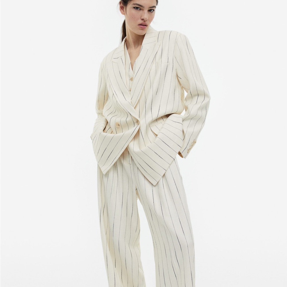 H&M Studios Double-breasted White/Black Striped Blazer.